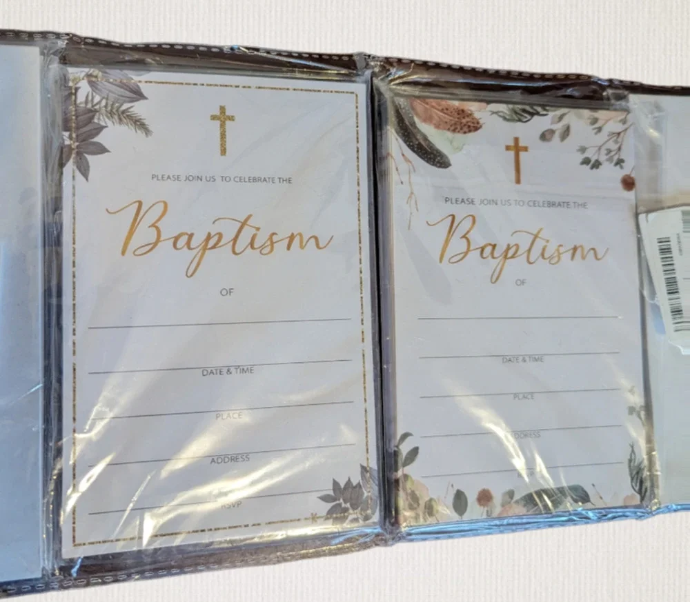 Baptism Invitation Cards with Envelopes 2 Boho Designs Set of 2 Packs 50 Total